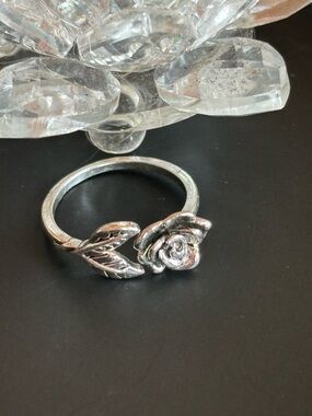 Silver Rose Leaf Adjustable Ring - Women Jewelry